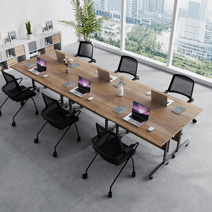 Folding Conference Table, Modern Conference Room Tables with Flip-Top Design, Foldable Conference Table Meeting Table with Wheels, Mobile Seminar Training Tables for Office Classroom (4, Walnut 2)