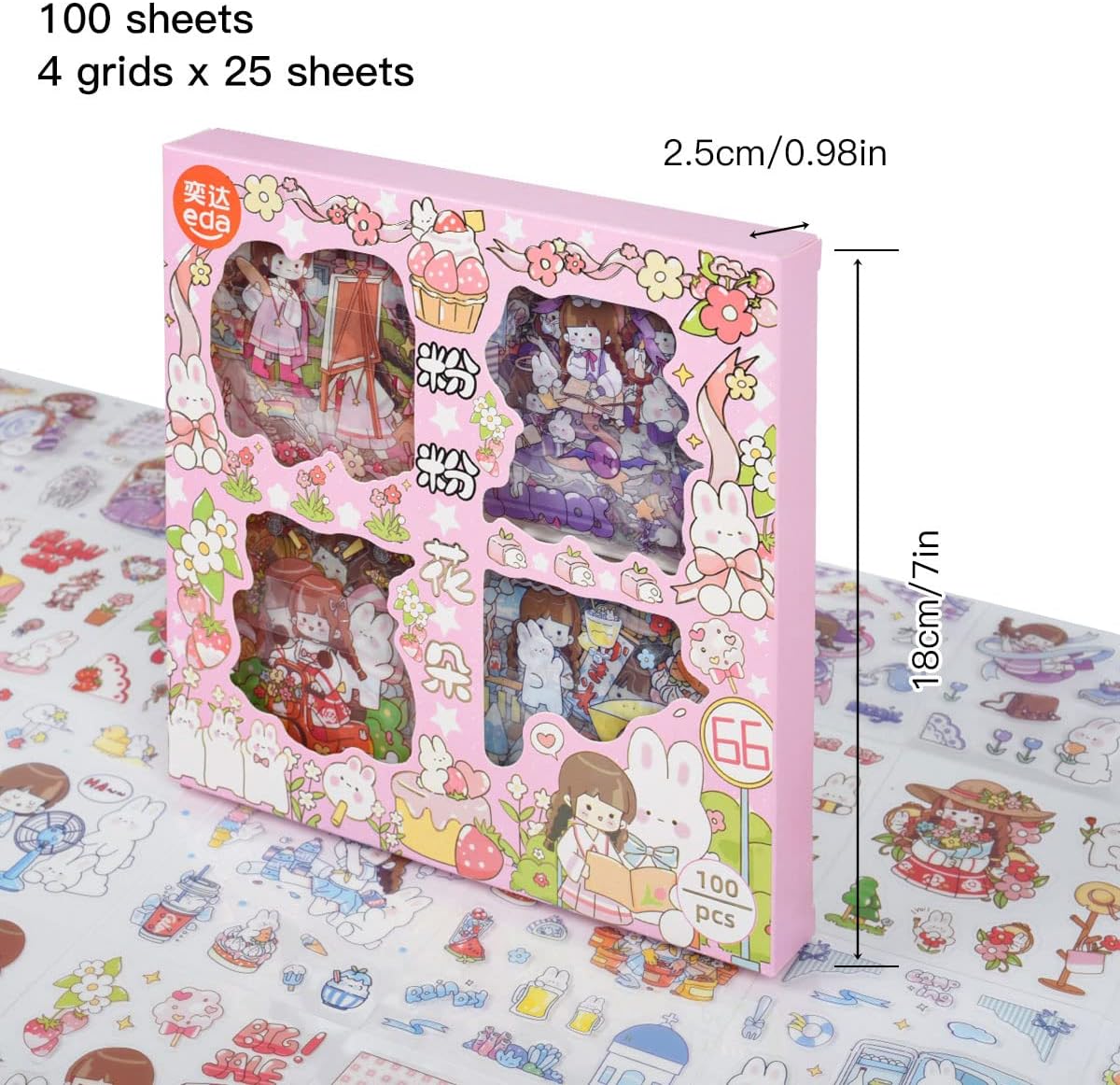 Kawaii Cute Cartoon Girl Stickers - 100 Sheets PET Aesthetics Decoration Journals Supplies Sticker for Dairy Bullet Album Journal Scrapbooking Calendars Phone Case Laptop DIY Crafts