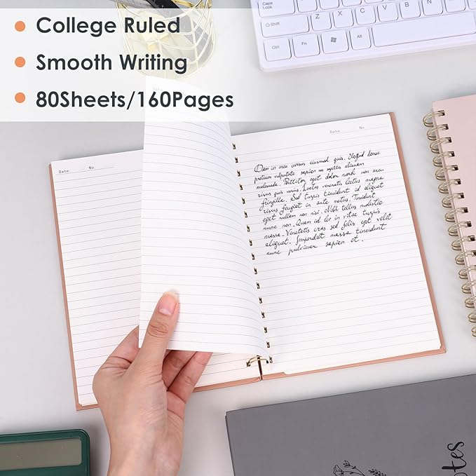 LABUK Aesthetic Spiral Notebook for Women, 3 Pack A5 Cute College Ruled Journals Notebook with Back Pocket, Suitable for School, Office, Home and Beyond