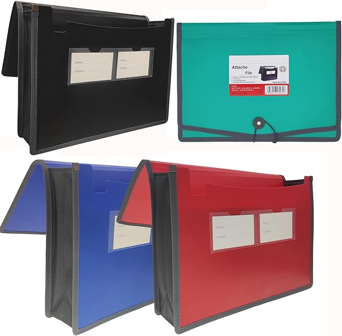 Premium Quality Plastic Expanding File Folder Document Organizer, 3.5" Expansion, A4 Letter Size for Home School Office Organization，4 Pack