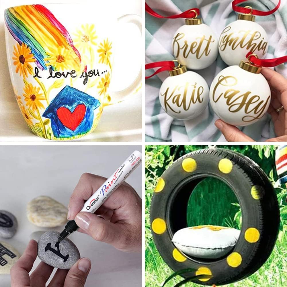 Paint Pens Paint Markers - Yellow Permanent Markers 8 Pack, Oil Based Waterproof Quick Dry Medium Tip Marker Pen for Metal, Wood, Fabric, Plastic, Rock, Stone, Mugs, Canvas, Glass, Art Craft