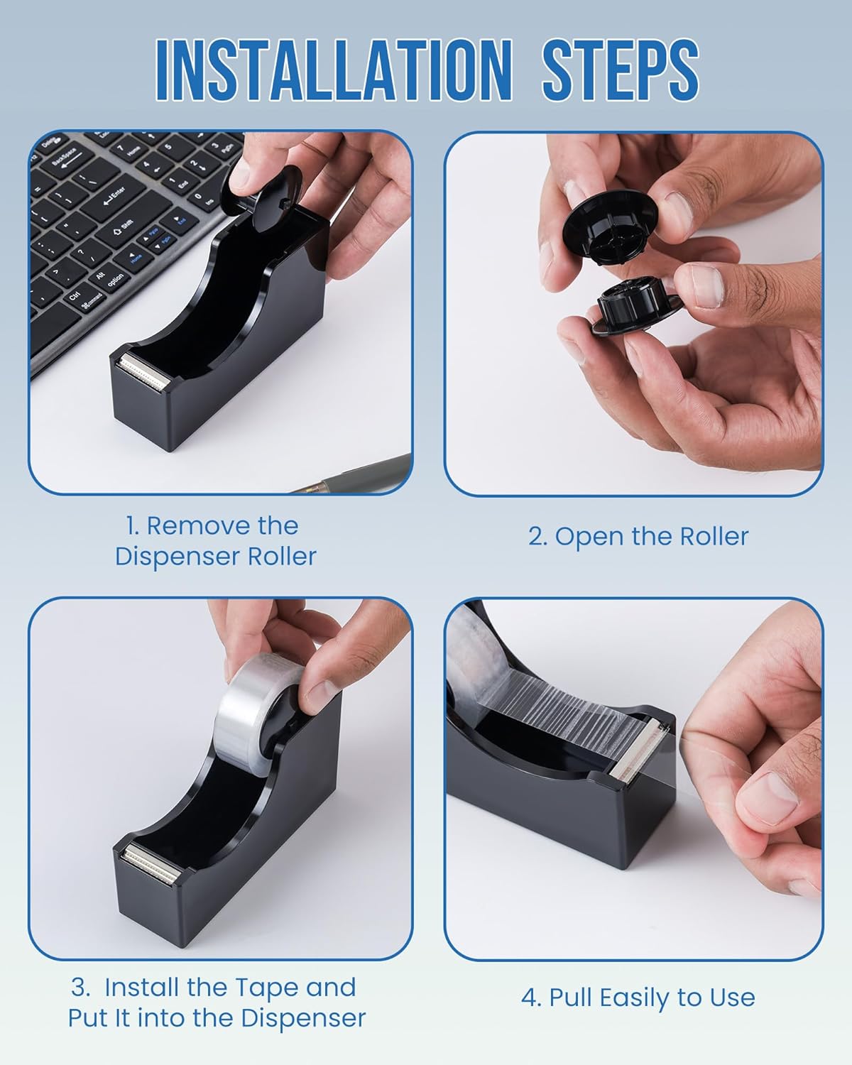 Lichamp Bulk Tape Dispenser with Refill Rolls, 120pc Clear Tape Rolls with 10pc Desk Dispenser for Office and School, 3/4 x 1000 Inches