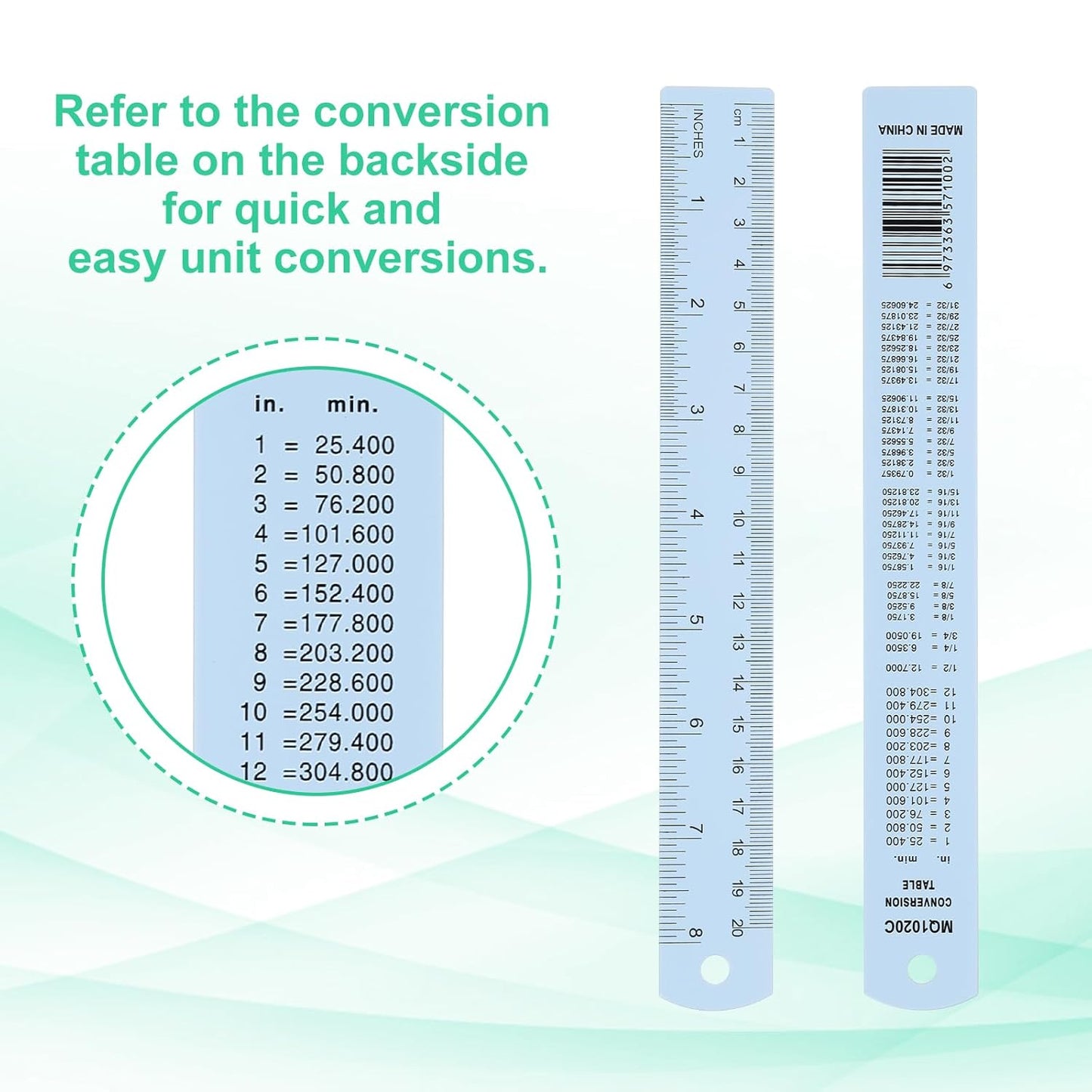 PATIKIL 20cm/8" Metal Ruler, 2 Pack Aluminum Alloy Rulers with Centimeters, Millimeters, Inches and Conversion Table Straight Edge Ruler for Writing Machinist Drafting, Blue