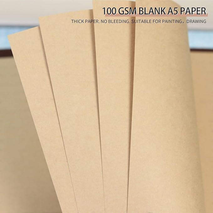 A5 Refill Paper, Unlined Blank Kraft Paper,100GSM Thick Refillable Paper 6 Hole Filler Inserts Loose Leaf Paper,for A5 6 Ring Binder,80 Sheets (160 Pages)(Kraft-Blank-A5)