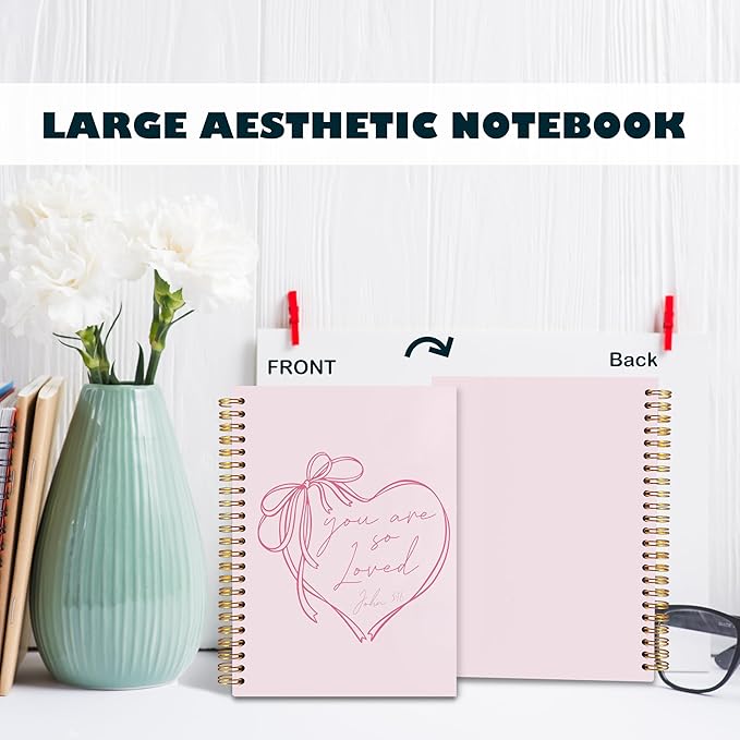 BearCake Coquette Pink Bow Christian Notebook Journal, Christian Gifts for Women, You Are So Loved Bible Journaling Prayer for Women, Preppy Aesthetic Hardcover Spiral Notebook 5.5x8.3