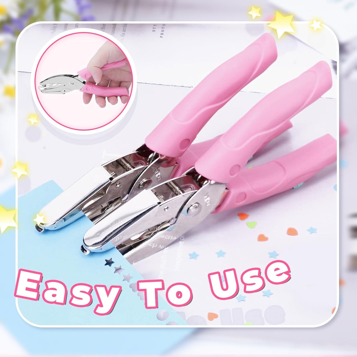 UCEC 3 Pack Hole Punch Shapes, Single Hole Punch,Mini Hole Puncher with Soft Grip, 0.2 Inch Star, 0.22 Inch Heart Hole, 0.25 Inch Circle Punch for DIY Craft Tag Clothing Ticket Scrapbook Tool