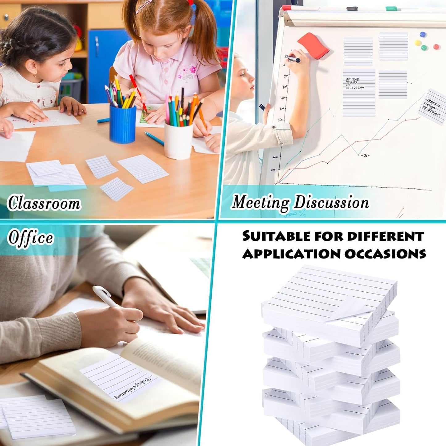 Yexiya 64 Pcs Lined Sticky Notes Self Stick Notes with Lines Bright Assorted Colors Sticky Pad for Home Office Products Post Memos, 1920 Sheets(3 x 3 Inch, 4 x 6 Inch,Mixed Color)