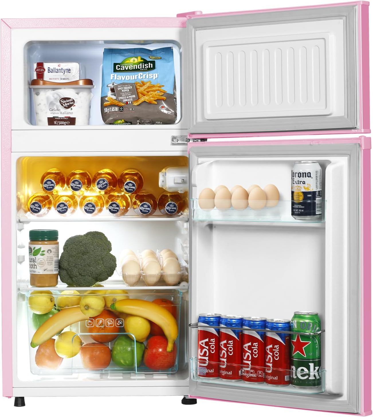 Mini Fridge With Freezer,3.2 Cu.Ft Compact Refrigerator,Mini Refrigerator With 2 Doors For Bedroom,Office,Kitchen,Apartment,Dorm(pink)