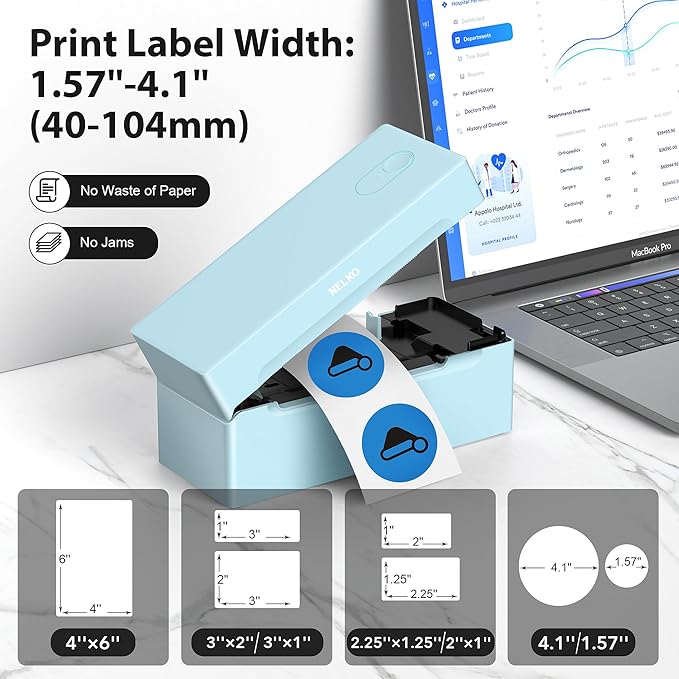Nelko Bluetooth Thermal Shipping Label Printer, 4x6 Shipping Label Printer for Shipping Packages, Support Android, iPhone and Windows, Widely Used for Amazon, Ebay, Shopify (Blue)
