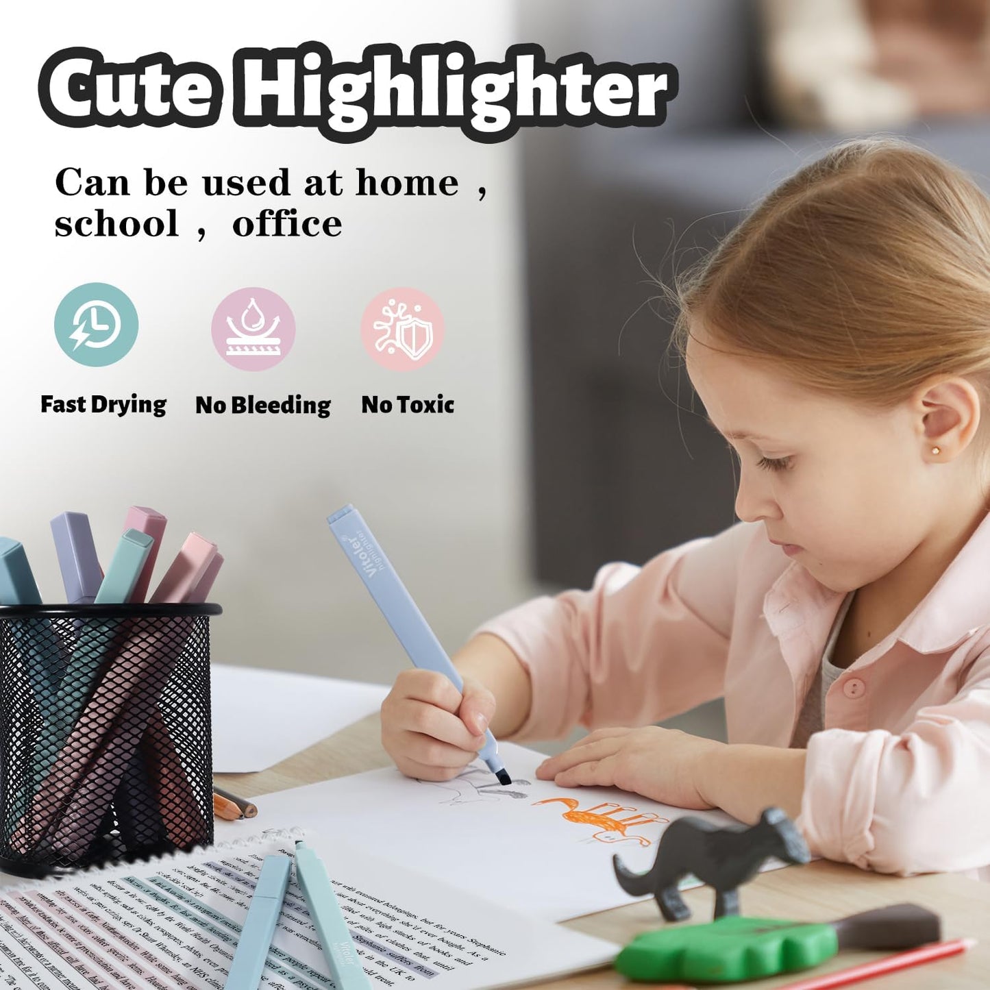 Vitoler Pastel Highlighters,8pcs Cute Highlighters with Chisel Tip,No Bleed Bible Highlighter,Multicolor High lighters for School Supplies
