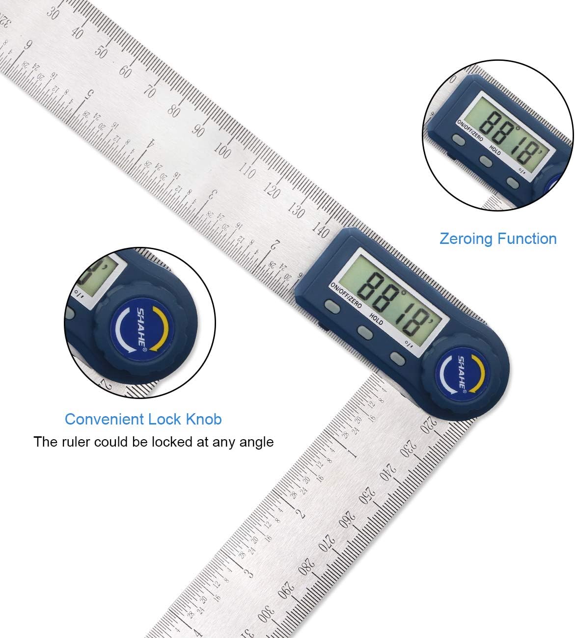 Digital Angle Finder,2 in 1 Digital Protractor, 7 inch / 200mm Stainless Steel Digital Angle Ruler with Zeroing and Locking Function