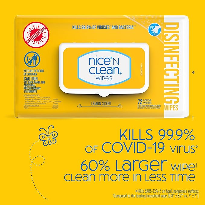 Nice 'N Clean Disinfecting Surface Wipes 304ct | Cleans & Disinfects Home & Kitchen Surfaces | Fresh & Lemon Scent