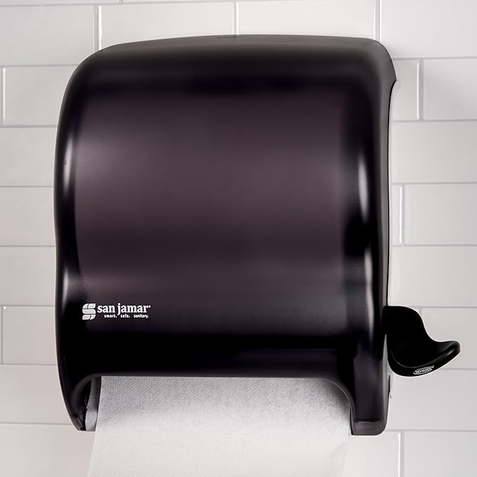 San Jamar Classic Element Paper Towel Dispenser Wall-Mounted Commercial Roll Dispenser, Fits All Core Sizes with Lever for Bathroom, Kitchens, and Restaurants, Plastic, Universal Paper, Black Pearl
