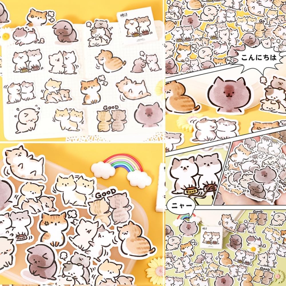 45pcs Cute Cat Stickers for Scrapbooking, Bullet Journal, DIY Decoration, Planners, Suitcase, Diary, Notebooks, Album, Laptop, Phone Cases, and Art Crafts