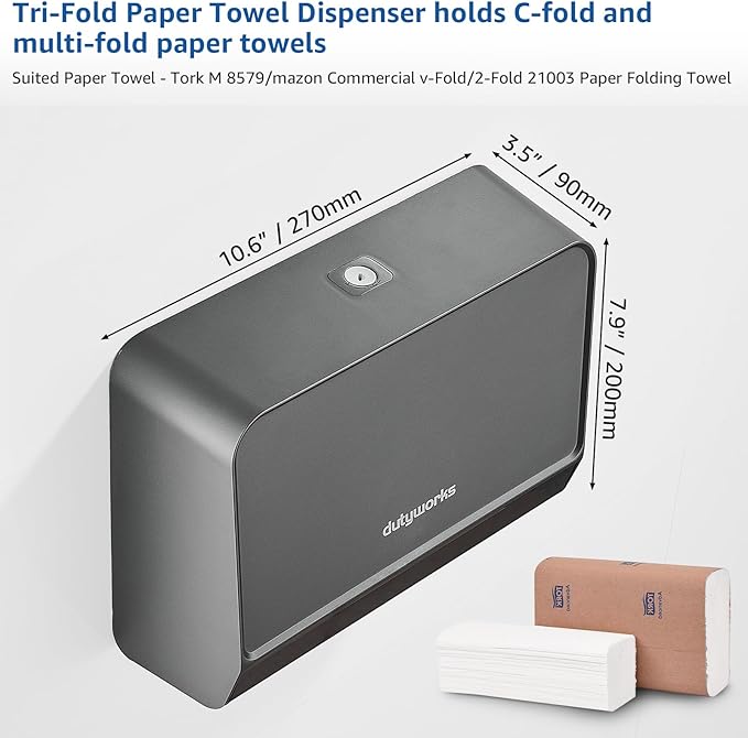 Paper Towel Dispenser Wall Mounted, Multifold Hand Towel Dispenser for Kitchen Bathroom Home Business, Trifold/C Fold/Z Fold Paper Towel Holder with Lock, Universal Paper, Black