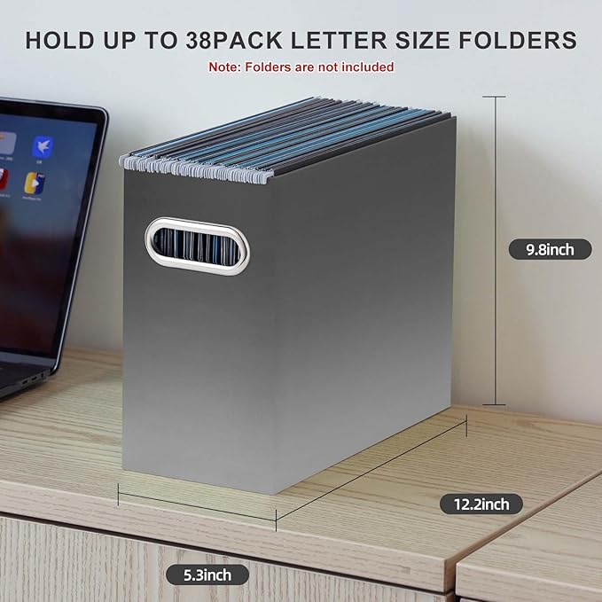 Oterri File Organizer, Small Storage Box, Cardboard File Folder Organizer, Collapsible File Box, Hanging File Organizer for Letter Size, Portable File Box, Only Box (Gradient Light gray,2 Packs)