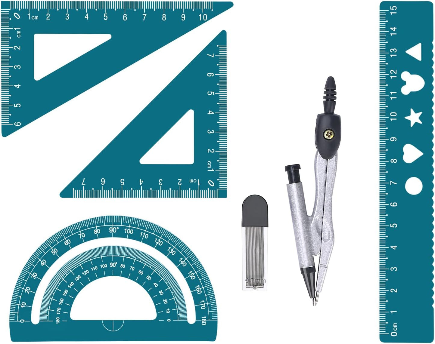 6 Pcs Metal Geometry Set, Math Geometry Kit, Metal Ruler Set and Compass Geometry Tool, Rulers Protractor and Compass Set for Student School and Drawings Supplies (Green)