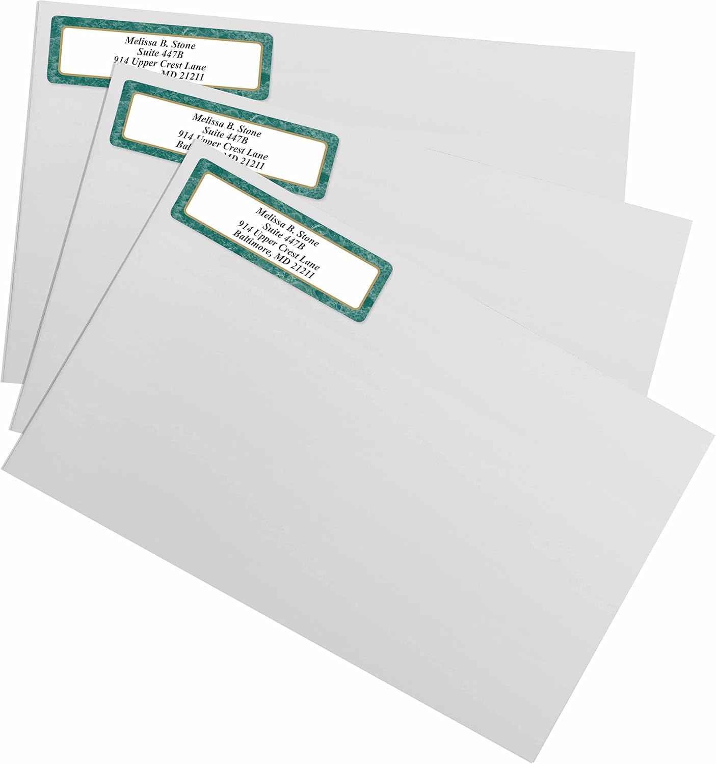 Green Marble Designer Rolled Name & Address Labels with Elegant Plastic Dispenser