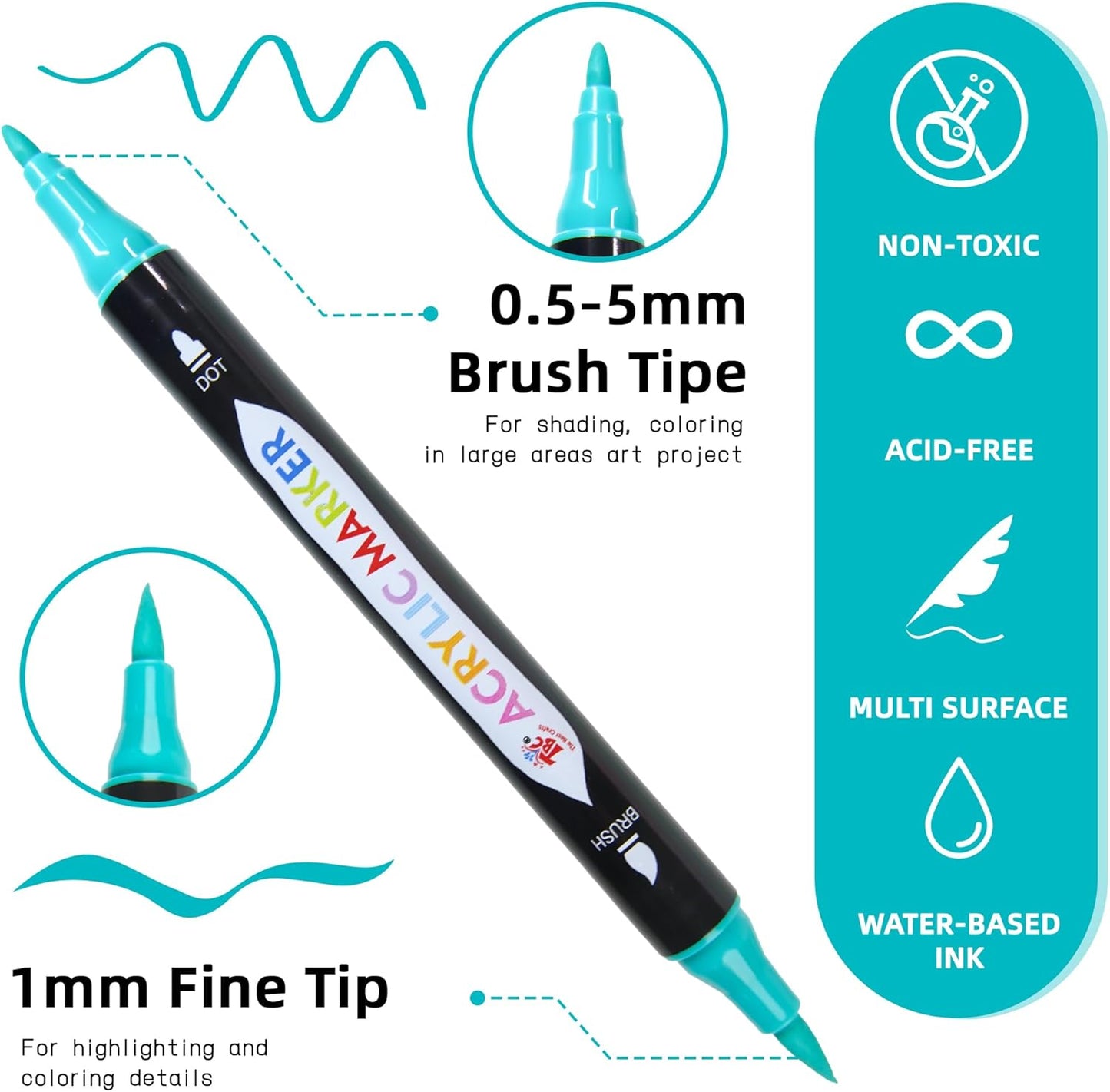TBC The Best Crafts 48 Colors Dual Tip Acrylic Paint Markers, Double zipper design Topgrade Canvas bag,Waterproof, Non-Toxic, odorless, Suitable for Paper,Pottery, Stones, Glass,outdoor painting