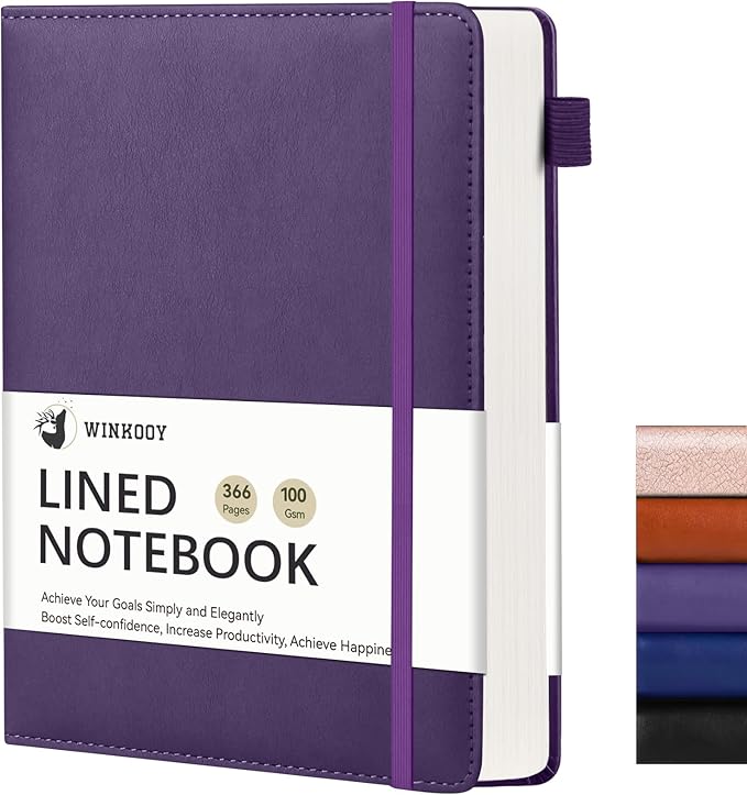 Lined Journal Notebook, 366 Pages, 100Gsm Leather Hardcover Journals for Writing Thick A5 College Ruled Classic Notebook with Pen Loop, Daily Journal for Women Men Travel Business Work Officee