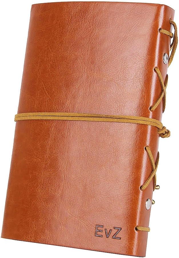 EvZ Leather Writing Journal Notebook, 7 Inches Vintage Nautical Spiral Blank String Diary Notepad Sketchbook Travel to Write in, Unlined Paper, Retro Pendants, Classic Embossed, Brown