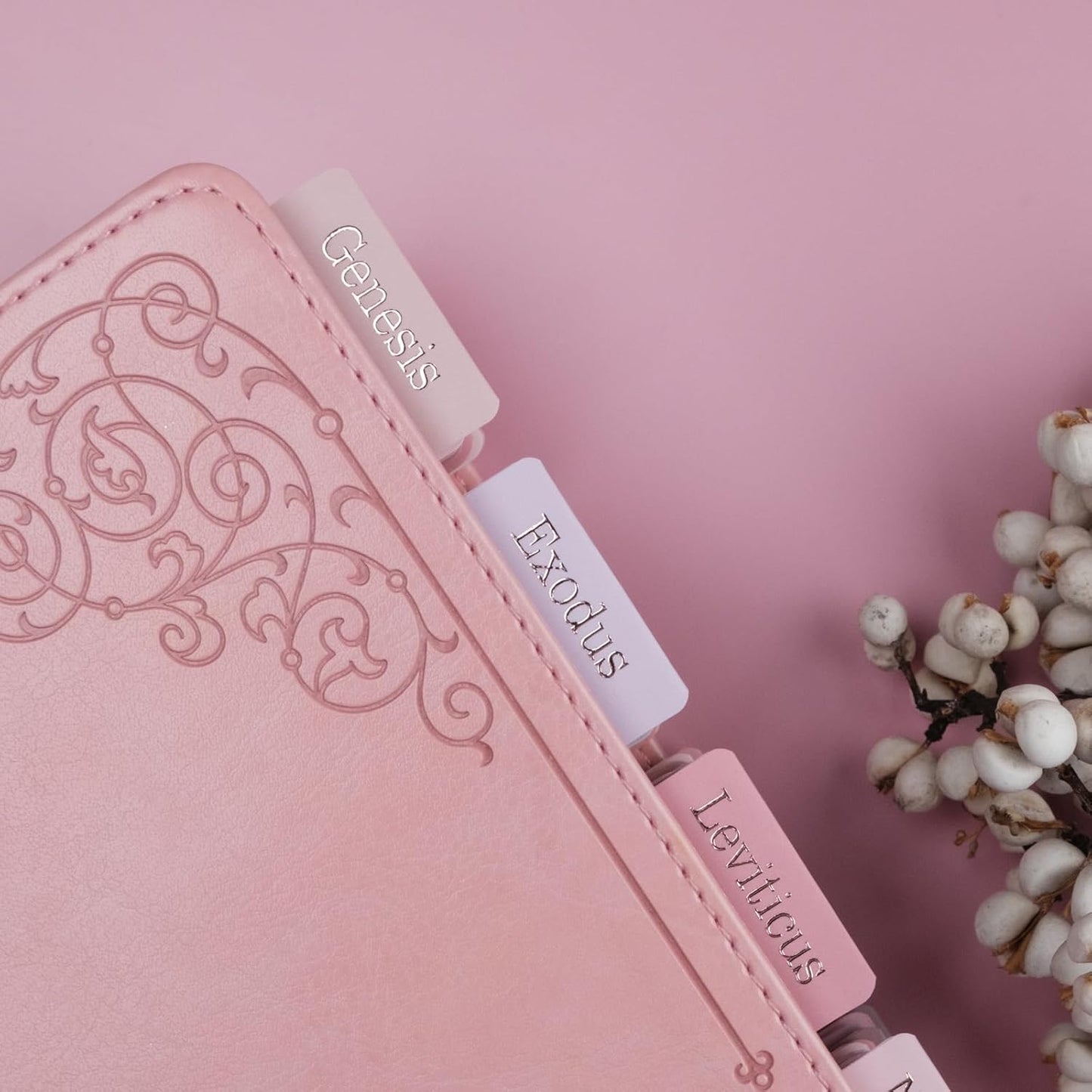 UPAFEXXI-Laminated Bible Tabs (Rose Gold Foil Embossed Lettering), Bible Tabs for Women and Men, Reposition Large Print Stickers, Easy to Read and Apply, 80 Chapters Labels for Easy Navigation(Pink)