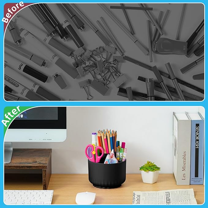 Marbrasse Desk Organizer, 360-Degree Rotating Pen Pencil Holder for Desk, Desk Organizers and Accessories with 5 Compartments Pencil Organizer, Art Supply Storage Box Caddy for Office, Home (Black)