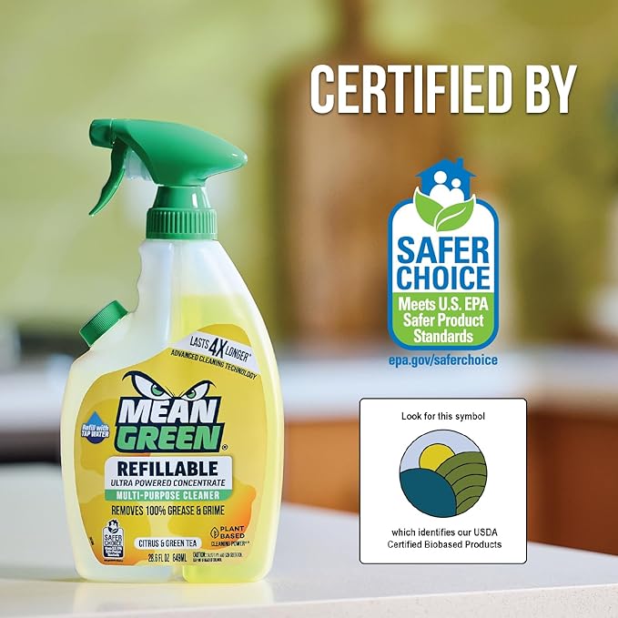 Mean Green Refillable Ultra Powered CONCENTRATE Multi-Purpose Cleaner, Citrus & Green Tea, 14.3 Ounce, 6 Pack