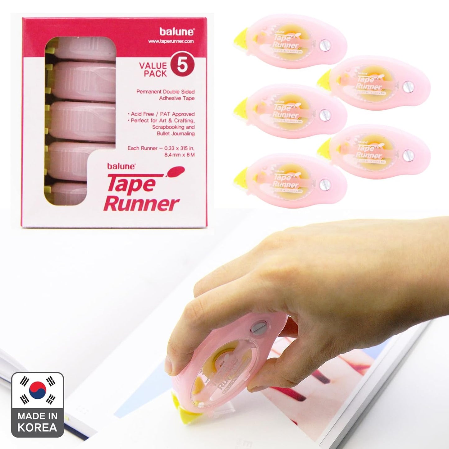 TapeRunner Double-Sided Adhesive Tape, 5/16 Inches by 315 Inches, Set of 5 Applicators