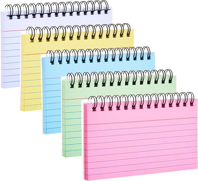 FRIUSATE Index Cards with Ring, 3x5 Inches Spiral Flashcards, Colored Ruled Notecards Index Cards Flash Cards with Ring for Studying Nursing School Office Taking to Do List(250 Sheets)