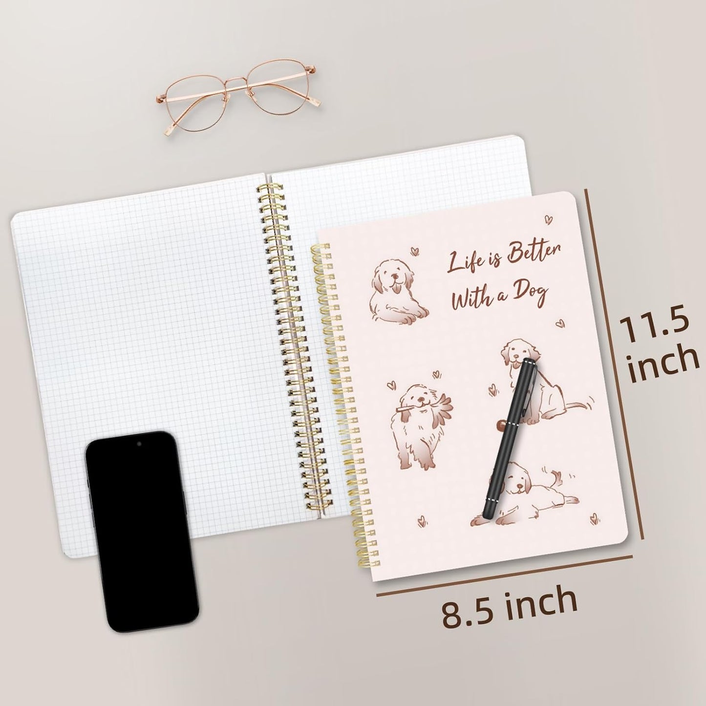 Cute Spiral Notebook journal A4 Aesthetic Pretty Design for Women Girls Kawaii with Pocket, 8.5 x 11 inch, Graph, Better Dog