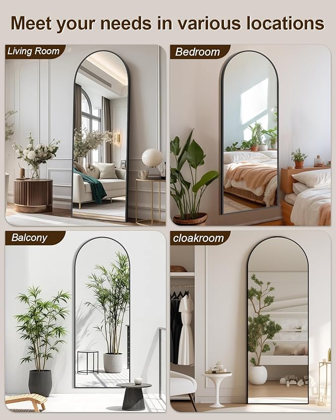 SUNQUEEN 58"x19" Floor Mirror Full Length, Arched Full Length Mirror with Stand, Full Body Mirrors for Bedroom Living Room or Cloakroom Black