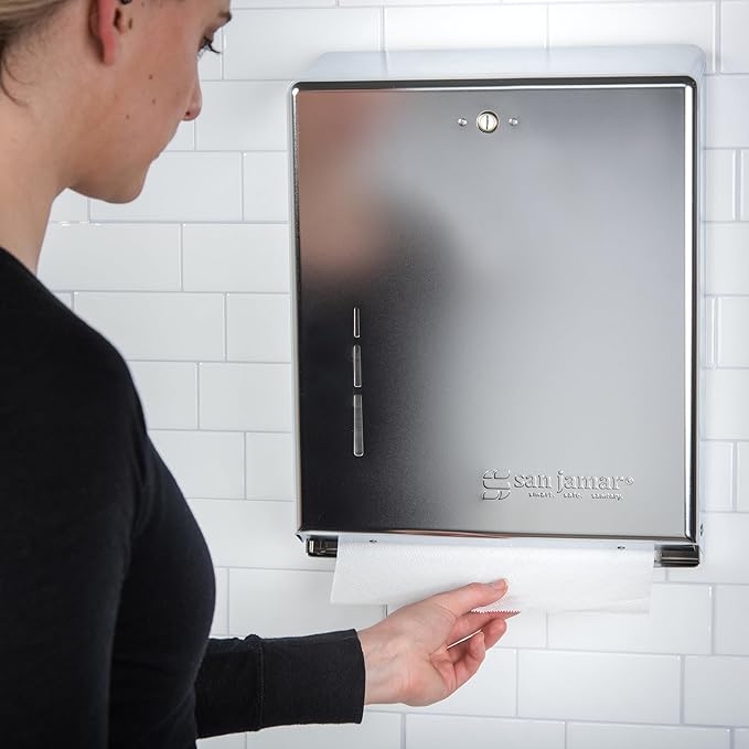 San Jamar T1900XC C-Fold/Multifold Commercial Towel Dispenser, 500 Multifold / 300 C-Fold Towel Capacity, Chrome 14.8" x 11.4" x 4"