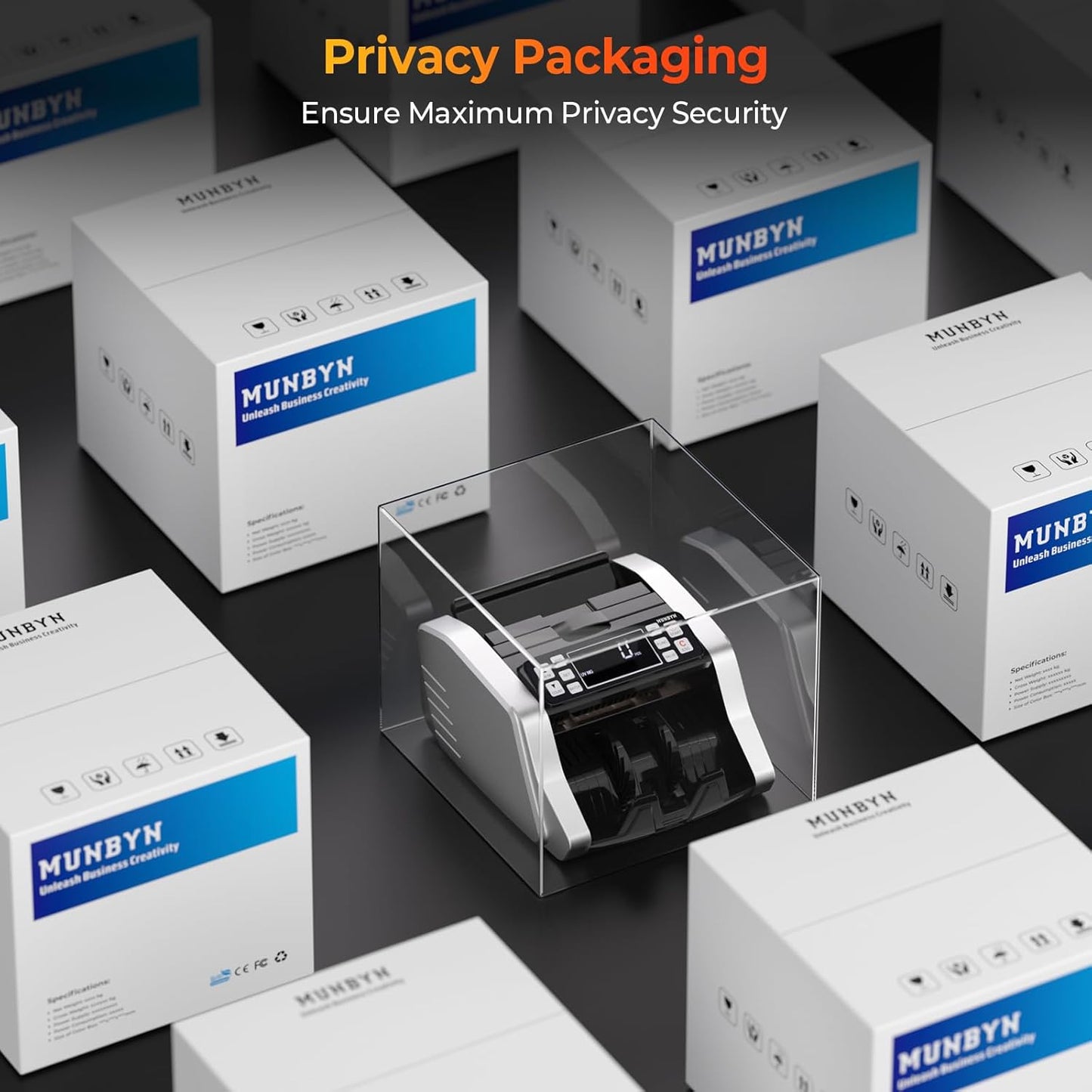 MUNBYN IMC20 Money Counter Machine with Value Count, UV/MG/IR/MT Counterfeit Detection for Dollar/Euro Bill Counter, Add/Batch/Value Mode Cash Counter, LED External Display, 2Y Protection