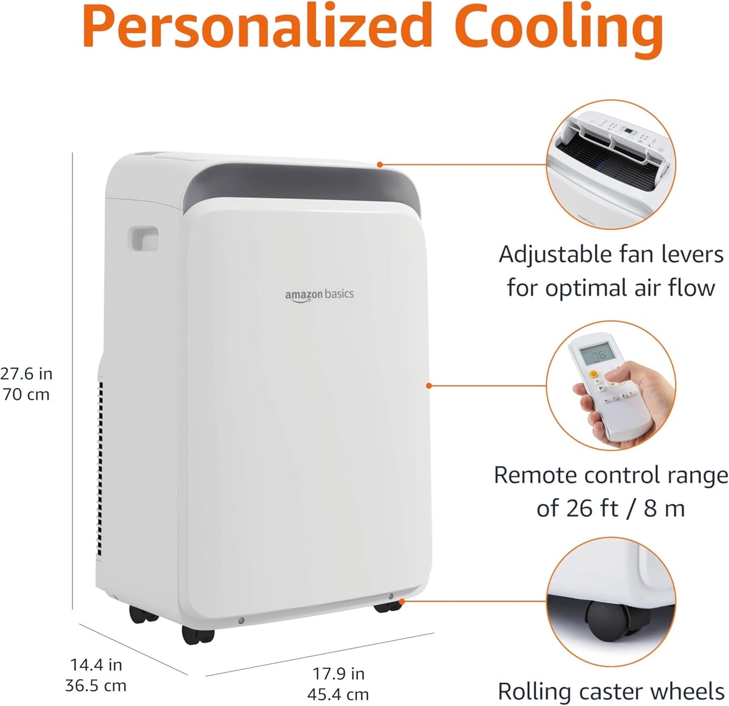 Amazon Basics 3-In-1 Portable Air Conditioner, 12000 BTU (ASHRAE), Cools Up to 550 Sqf, Portable AC with Cool/Dry (Dehumidifier)/Fan-Only Functions, Auto Mode, Sleep Mode, Timer, White