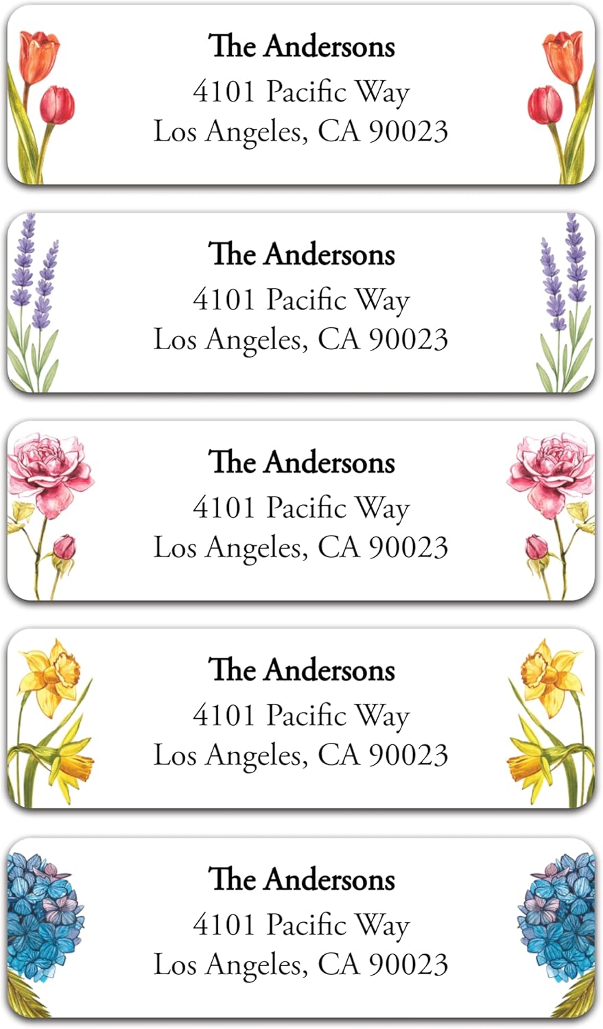 Return Address Labels - Personalized Flower Address Stickers on Sheets (50-1000 Labels)