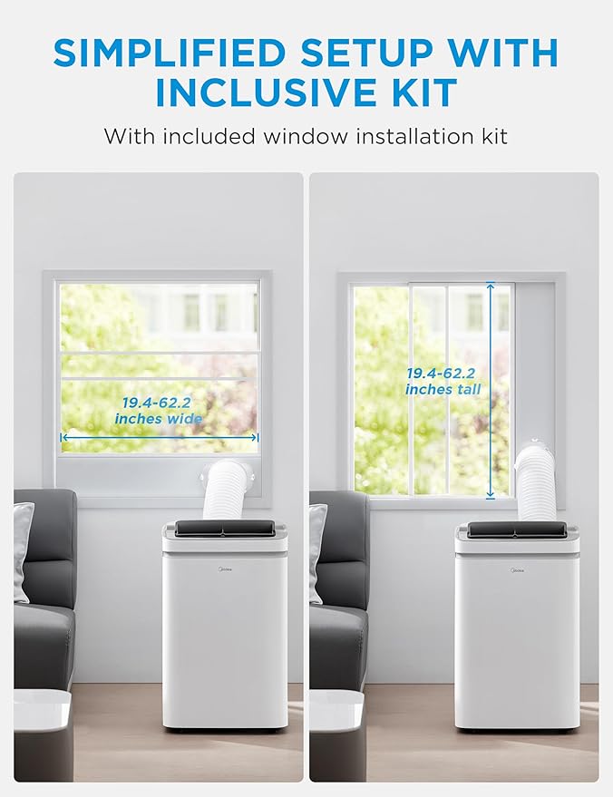 Midea 14,000 BTU ASHRAE (10,000 BTU SACC) Portable Air Conditioner, Cools up to 450 Sq.Ft., with Dehumidifier&Fan mode&Heat, Control with Remote, Amazon Alexa&Google Assistant, Easy-to-use and Install