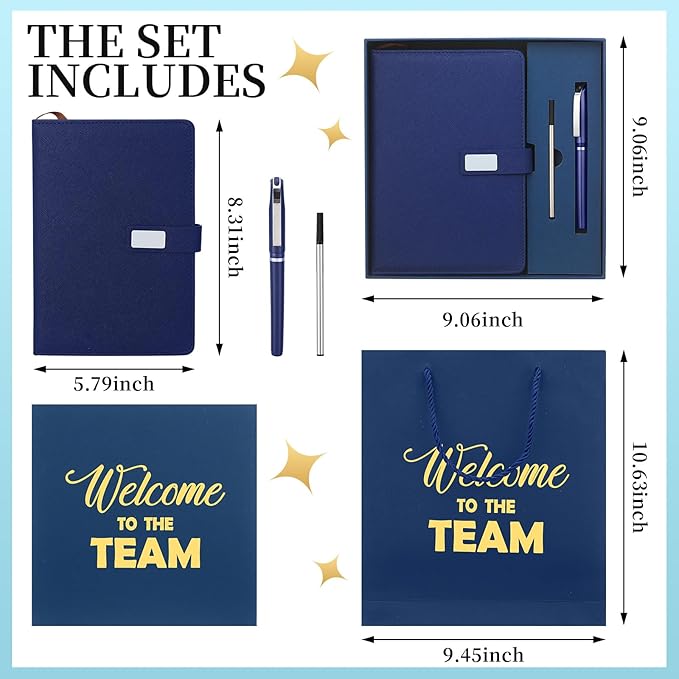 SaieGlossy New Employee Welcome to The Team Gift Sets Notebook and Pen Welcome to The Team Box Employee Appreciation Gift Sets for New Office Worker(Blue)