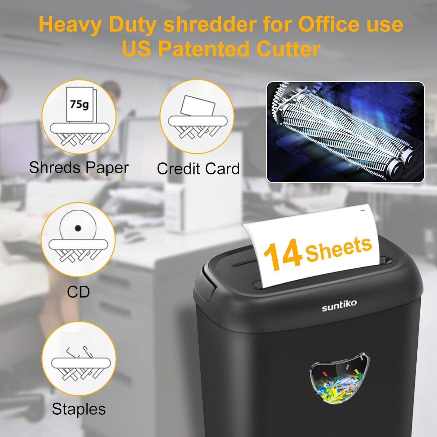Paper Shredder, 14 Sheet Cross Cut, 6.6 Gallon Basket, P-4 Security Level, 3 Mode Design - Jam Proof Heavy Duty Shredder for Home and Office