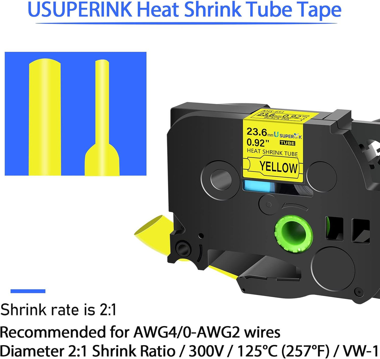 10 Pack Compatible for Brother P-Touch HSe-651 HSe651 HS-651 HS651 Black on Yellow 23.6mm 0.92'' Heat Shrink Tubing Label Tape for Wire Cable use in PT-P900 D800W P710BT P700 Label Printer