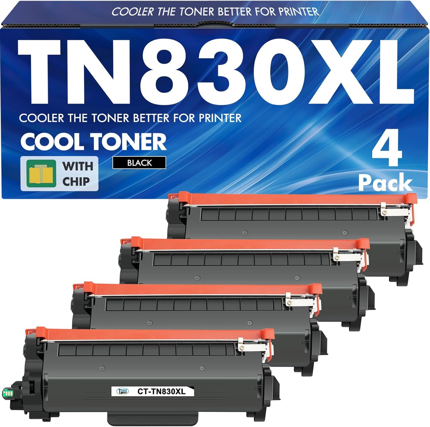 TN830 TN830XL 830XL Toner for Brother Printer DCP-L2640DW HL-L2460DW Replacement for Brother TN-830 XL/V/R TN 830 XL TN-830XL Cartridge MFC-L2820DW HL-L2405W HL-L2400D Printer High Yield 4 Pack Black