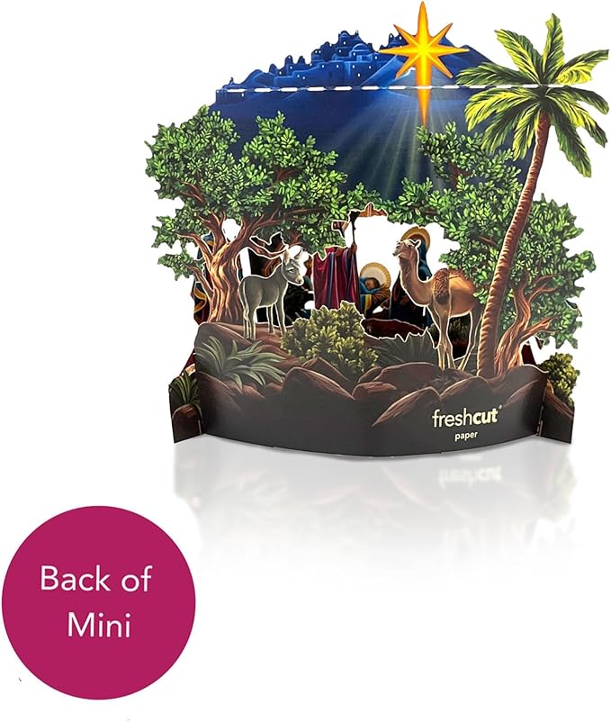 Freshcut Paper Pop Up Cards, Mini Starlit Nativity (Set of 2), 6 Inch Mini Sized 3D Popup Greeting Card and Paper Nativity Scene, Christmas Cards, Holiday Card, Blank Notecard & Envelope