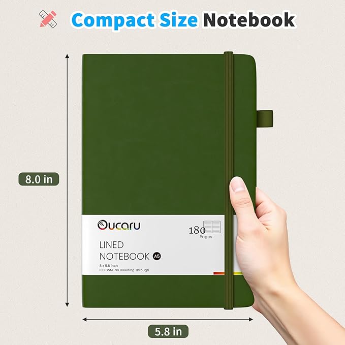 Lined Journal Notebook, 2 Pack, 180 Pages, A5 Journals for Writing, 100 GSM Thick Paper, Small Notebooks Daily Journal for Women Men Work, Business, School, Travel Supplies