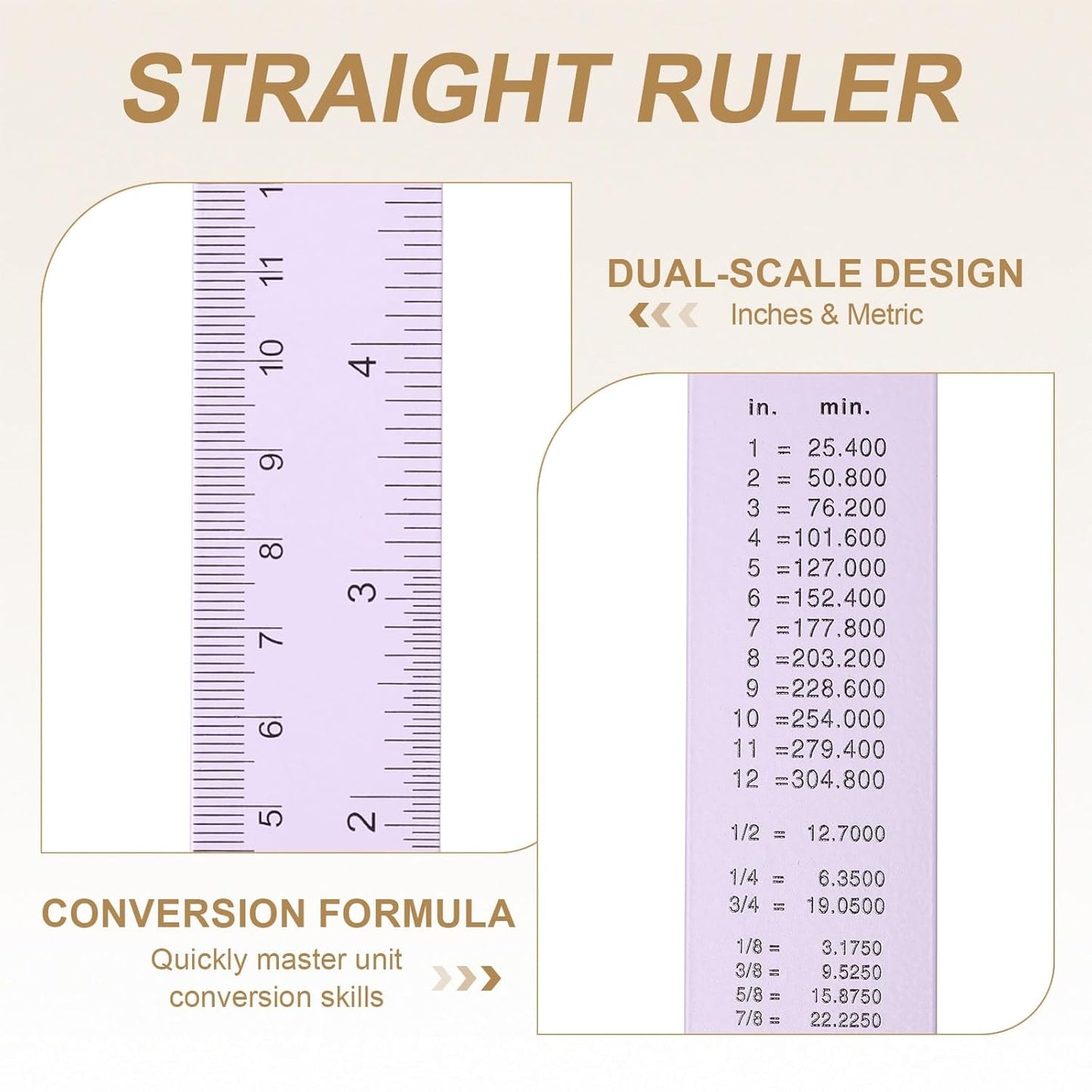 HARFINGTON 6pcs Metal Straight Ruler 20cm Metric SAE Aluminum Alloy Measuring Rulers Scale Tool with Hole for Measure Study Reading Classroom Office, Purple