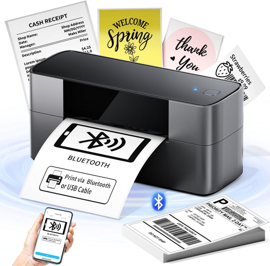Bluetooth Thermal Shipping Label Printer 4x6, Wireless Shipping Label Printer for Small Business, Desktop Label Printers for Shipping Packages, Compatible with Amazon, Ebay, Shopify, Etsy, USPS