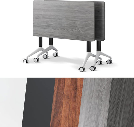 Conference Room Table, Folding Conference Tables,Thicken Grey Tabletop,Flip Top Wooden Seminar Meeting Room Table for Conference Room Offices (2, Grey, 55.1”)
