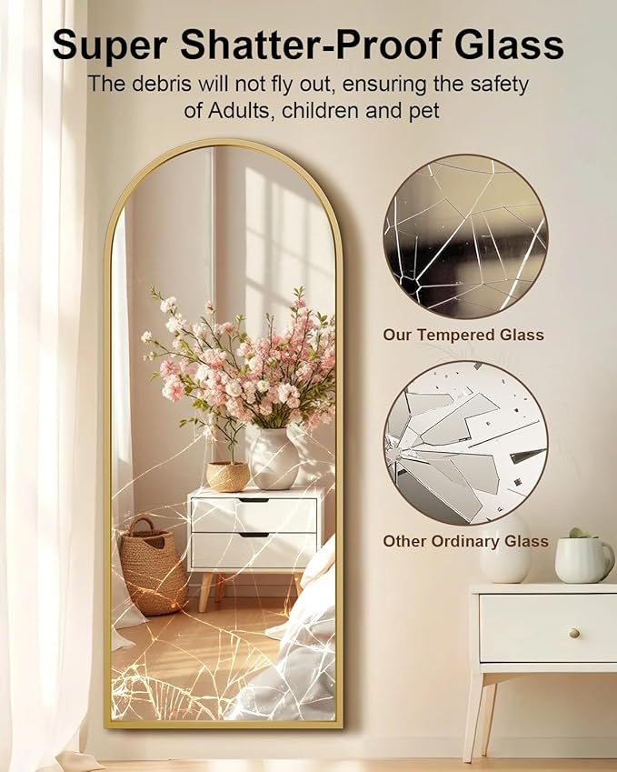 SUNQUEEN 64"x21" Floor Mirror Full Length, Arched Full Length Mirror with Stand, Full Body Mirrors for Bedroom Living Room or Cloakroom Gold
