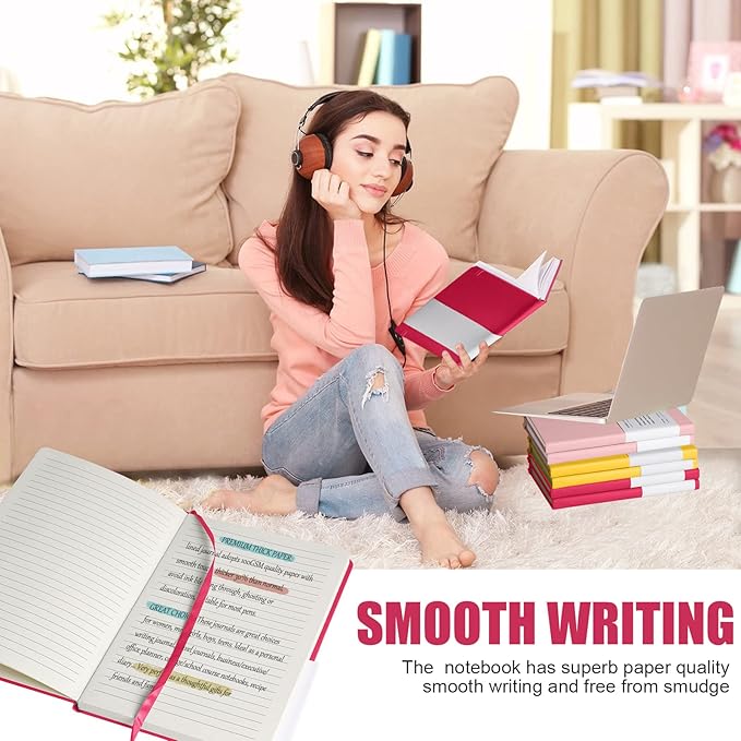 Lined Journal Notebook, 6Pack(Rose Red), 160 Pages, Medium 5.7 inches x 8 inches - 100 gsm Thick Paper, Hardcover