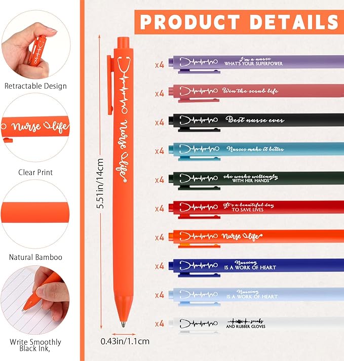 Jetec 40 Sets 2025 Nurse Appreciation Gift Thank You Gifts for Medical Nursing Assistants Inspirational Spiral Notebook Journal with Sticky Note Notepad Ballpoint Pen Bulk for Nurse Coworker Doctor