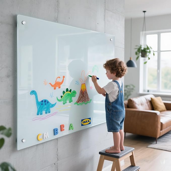 Magnetic Glass Whiteboard 48"x36" Glass Dry Erase Board 48"x36" Wall Mounted White Glassboard for Office School Home Shop